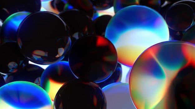 Refração de cores no aglomerado de esferas de vidro