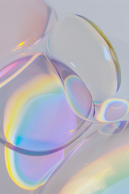 Refracción abstracta en esculturas de vidrio con efectos de luz coloridos