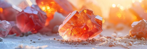 Refracción de piedras preciosas y textura de la luz en vidrio cerca de la minería mineral de gemas