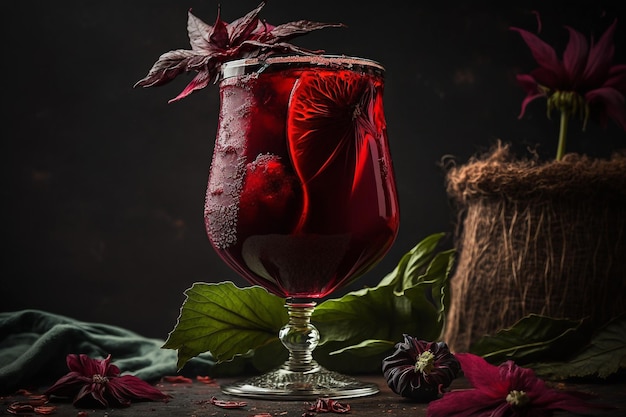 Refrescante bebida de té rojo de hoja de hibisco IA generativa