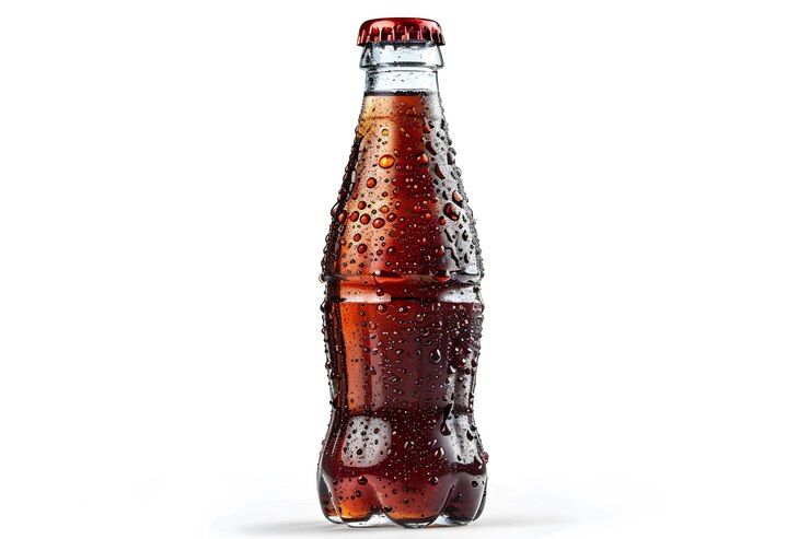 Refrescante clásico Una botella refrigerada de cola con superficie de rocío