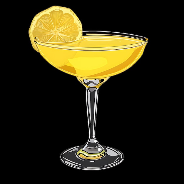Un refrescante cóctel amarillo con una rebanada de limón en un vaso de martini
