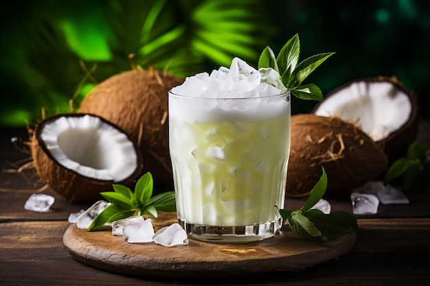 Refrescante cóctel de jugo de coco tropical Generative Ai