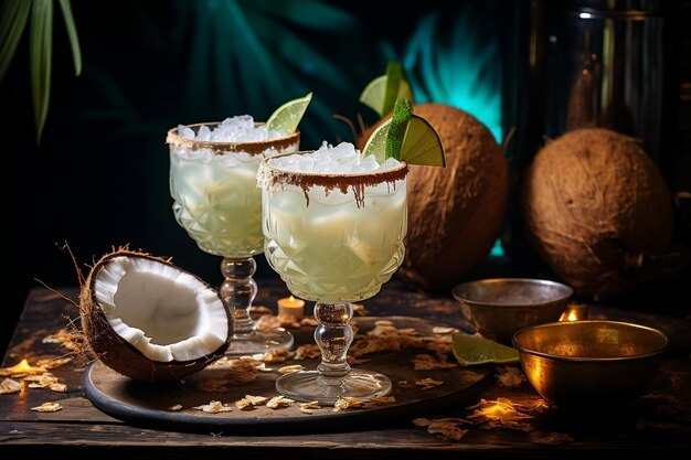 Refrescante cóctel de jugo de coco tropical Generative Ai