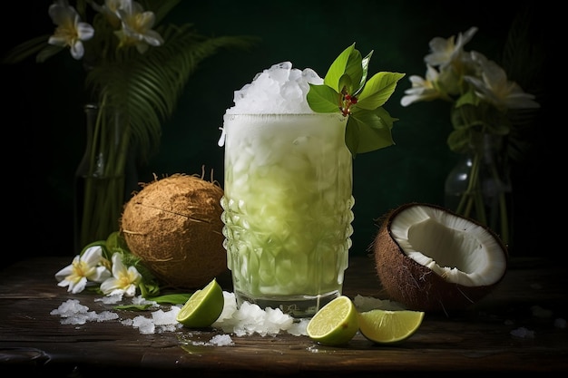 Refrescante cóctel de jugo de coco tropical Generative Ai