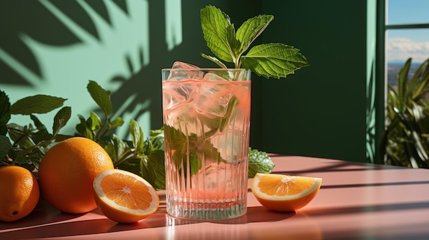 Un refrescante cóctel en una mesa generado por la IA