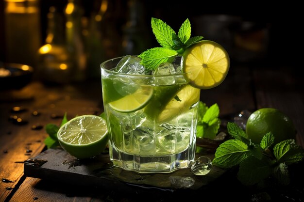 Refrescante cóctel mojito adornado con lima y menta Generative Ai