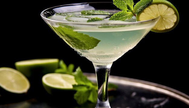 Refrescante cóctel mojito con hojas de menta y cítricos generado por inteligencia artificial