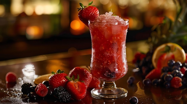 Foto refrescante cóctel de verano con fresas frambuesas y arándanos la bebida perfecta para disfrutar en un día caluroso