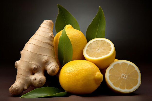 Foto la refrescante combinación de jengibre y dos frutas de limón ar 32