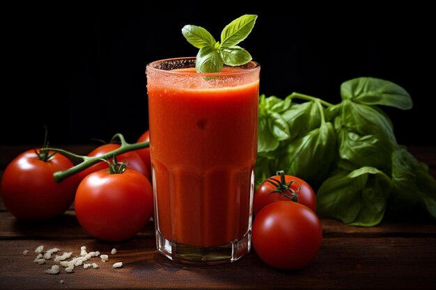 Refrescante elixir de tomate Jugo de tomate fotografía de imágenes