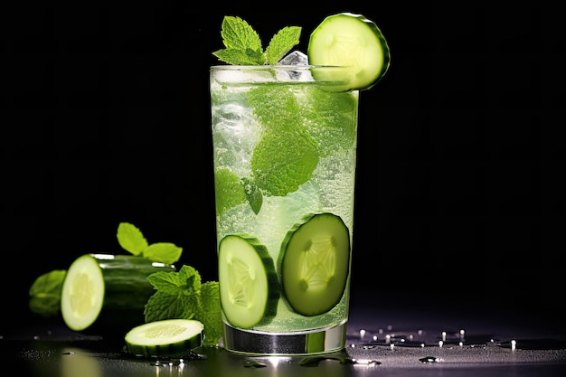 Foto refrescante enfriador de pepino en vaso alto