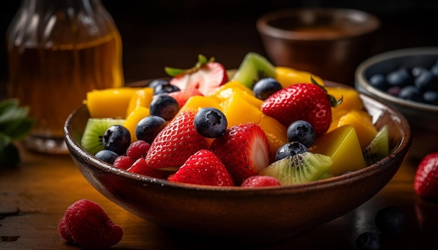 Una refrescante ensalada de frutas de verano saludable y gourmet generada por IA