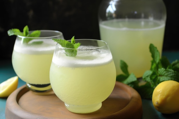 Refrescante limonada de verano con un toque de menta y hielo creada con ai generativa