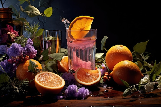 Refrescante Medley de Verão Uma natureza morta de vibrantes ingredientes de bebidas de verão