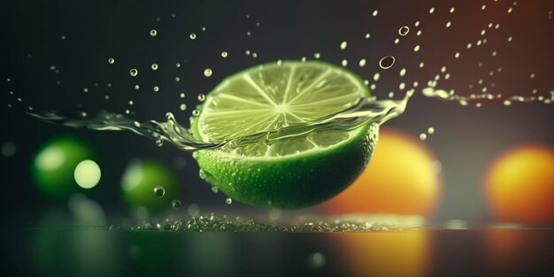 Refrescante salpicadura de agua de cal con efecto bokeh AI ilustración