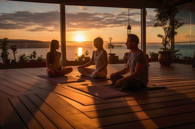 Refrescante sesión de yoga al amanecer en la cubierta del barco