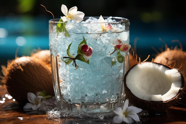 Refrescante Sinfonía de la Bienaventuranza del Coco Fotografía de imágenes de agua de coco de alta calidad