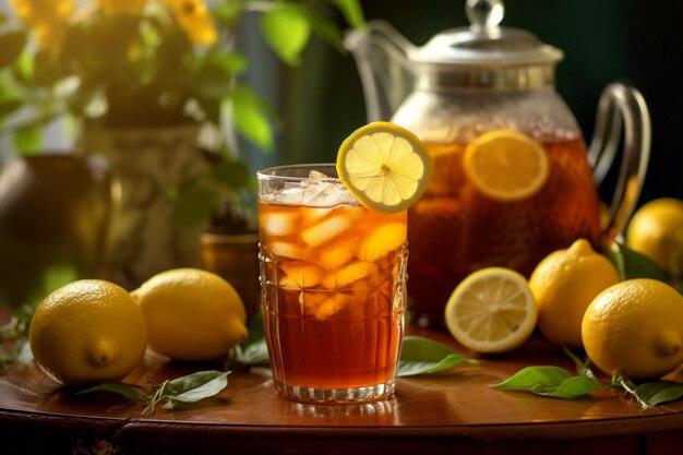 Un refrescante té helado con limón