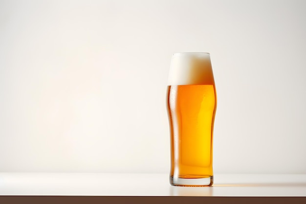 Refrescante vaso de cerveza y botella en blanco