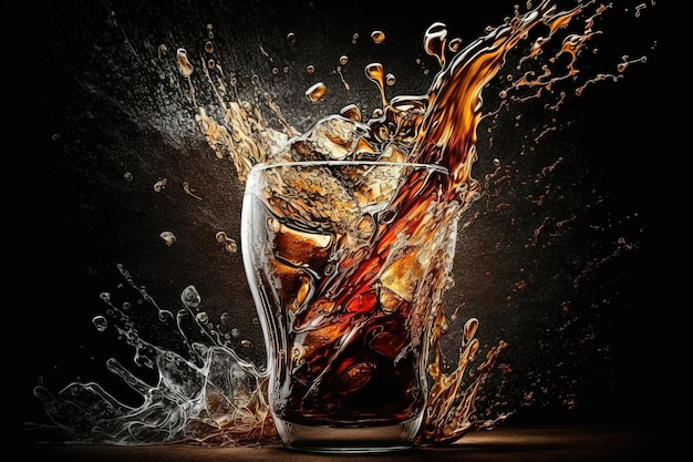 Un refrescante vaso de cola con cubitos de hielo tintineando La bebida carbonatada burbujea en la parte superior tentándote a tomar un sorbo Generado por IA