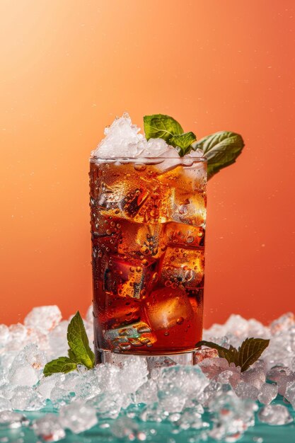 Un refrescante vaso de hielo y menta en la mesa