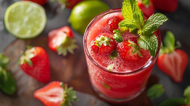 Un refrescante vaso de limonada de fresa es la manera perfecta de refrescarse en un caluroso día de verano