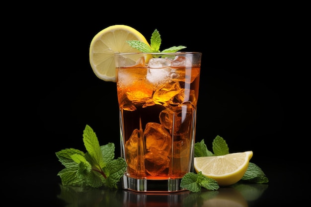 Un refrescante vaso de té helado con hojas de menta