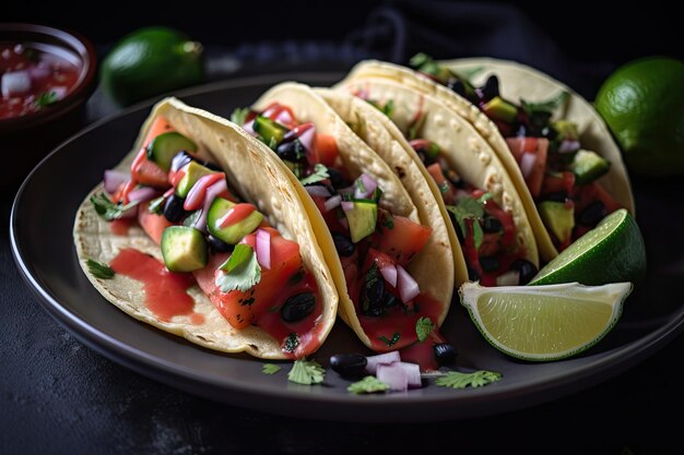 Refrescantes y afrutados tacos de sandía con salsa cítrica de jalapeño creados con ai generativa