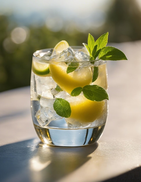 Refresco al sol con limón en un vaso