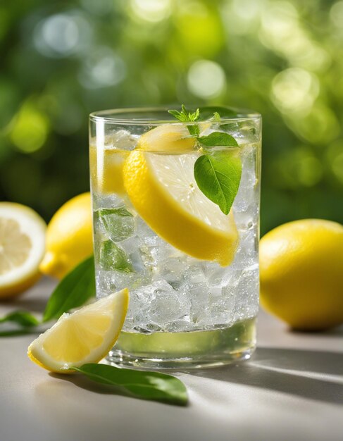 Refresco al sol con limón en un vaso