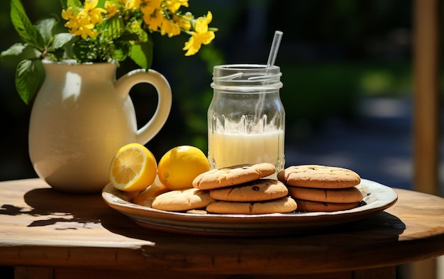 Refresco de limonada en ambiente de patio rústico IA generativa