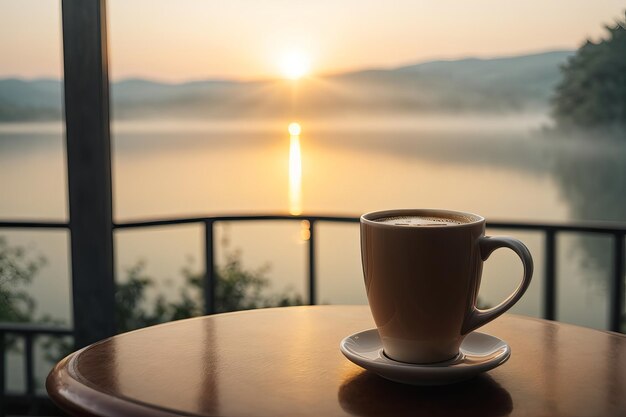 Foto refresco matinal con café tostado aromático y croissant en una mesa