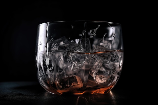 Refresco refrescante Grupo de cubitos de hielo en un vaso parcialmente lleno