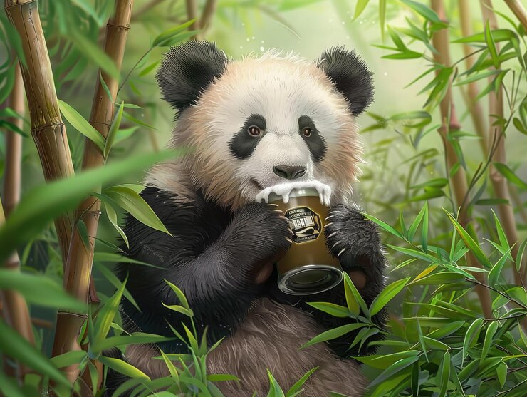 Foto un refresco por la tarde de los pandas en un bosque de bambú