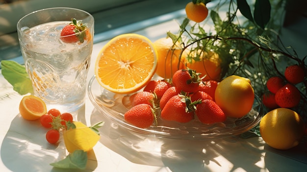 Foto refrescos de verano con fresas y cítricos