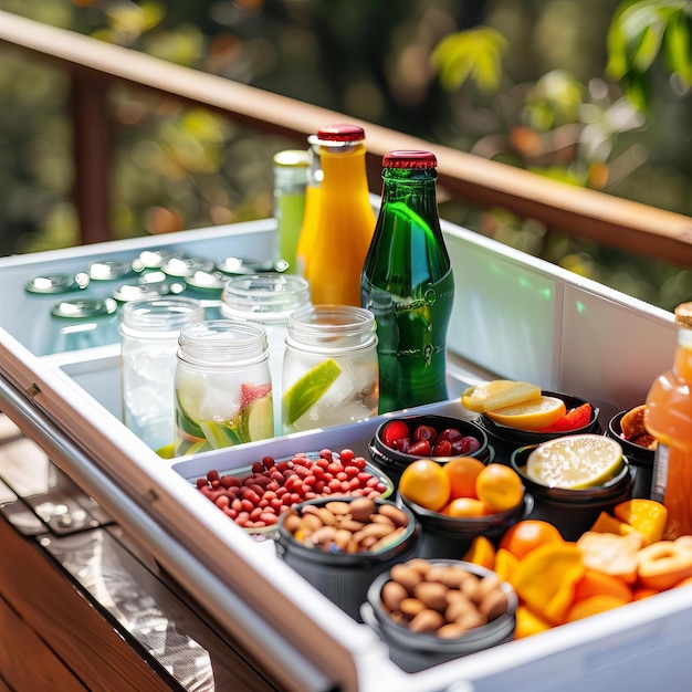 Refrigerador con bebidas y bocadillos