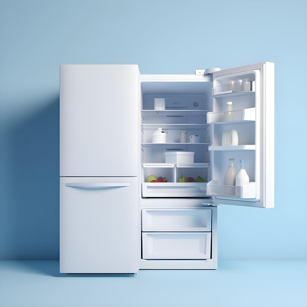 Un refrigerador blanco con la puerta abierta y la puerta abierta.