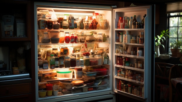 Refrigerador com comida e bebidas