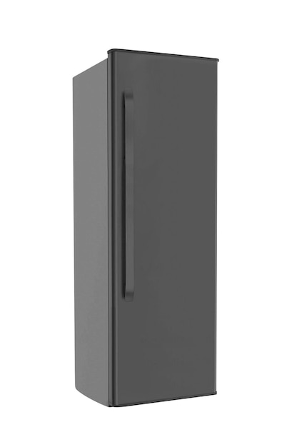Refrigerador de aço isolado em fundo branco