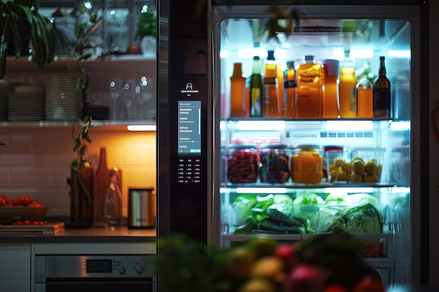 Un refrigerador lleno de mucha comida y bebidas