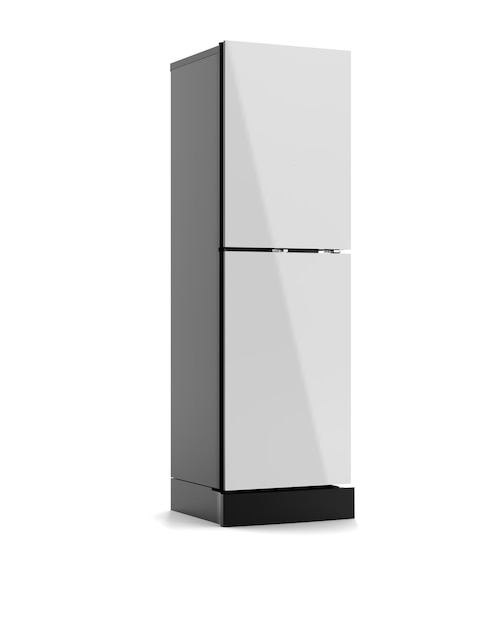 un refrigerador negro y plateado con un mango plateado
