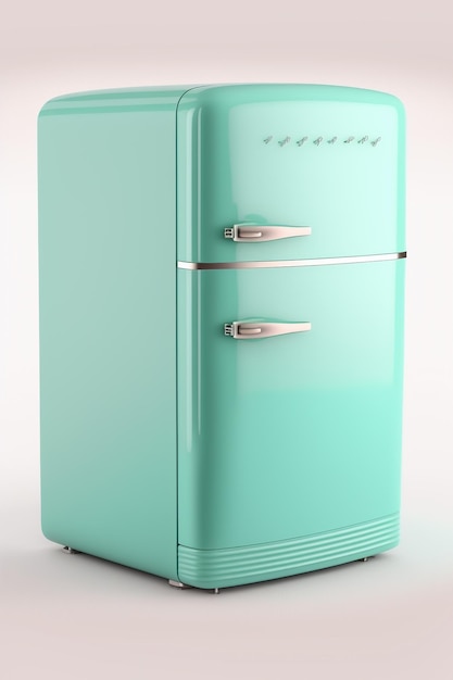 Refrigerador refrigerador turquesa retro Estilo de renderizado 3D aislado sobre fondo blanco Ilustración generativa de IA