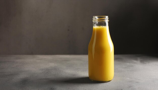 Refrigerante smoothie de laranja em garrafa de vidro Bebida saudável e saborosa de cítricos Bebida deliciosa