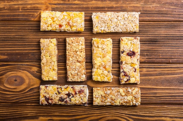 Refrigerios caseros saludables desayuno Barras de granola Alimentos fondo de energía vegana