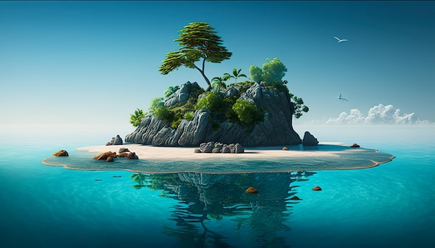 Refúgio tropical Uma ilha idílica com árvores e montanhas em um oceano claro IA generativa
