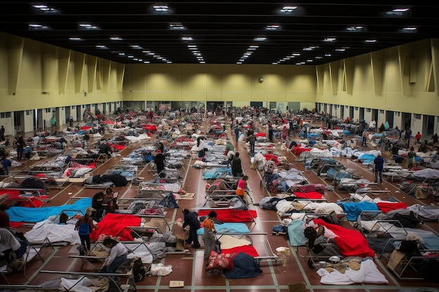 Foto los refugios de emergencia están abarrotados de evacuados durante un huracán.