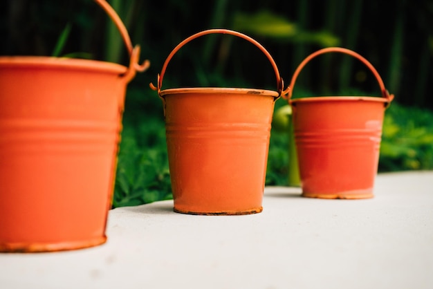 Regaderas coloridas para plantas en flores.