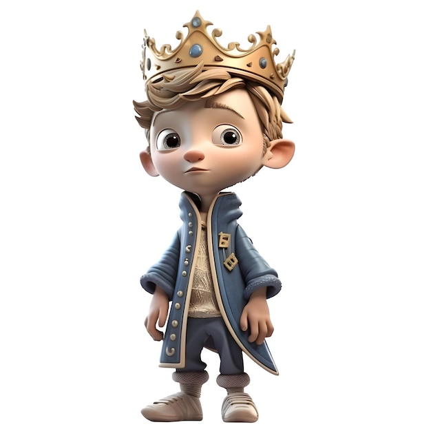 Regal 3D Boy King Perfeito para conceitos temáticos de realeza ou riqueza isolados no fundo branco