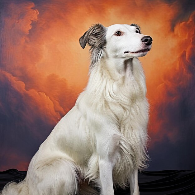 Foto regal borzoi en un estudio azul